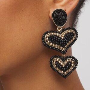 NWT Chico's No Droop Black  Double Heart Earrings